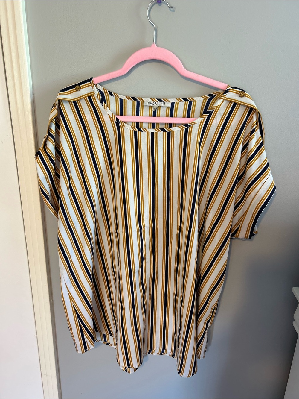 Relaxed Short-Sleeve Tunic in Yellow, Navy & White